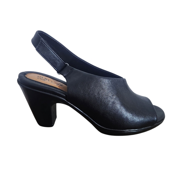 Sofft Black Open Toe Slingback Heels Size 7 Wide Vannie Euro Soft Black Heels - Picture 1 of 10